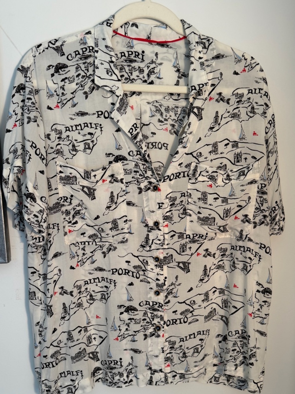 MAEVECapri Print Short-Sleeve Shirt - White/Black